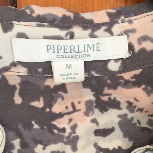 Piperlime long sleeve 100% silk Blouse in grey/pink print size M - Picture 6 of 7